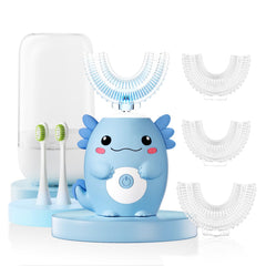 ELOTAME Kids Electric U-Shaped Toothbrush with blue Axolotl design