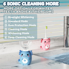 Side view of Axolotl pink U-shaped kids toothbrush