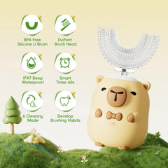 Two brush heads included: U-shaped silicone head and soft head