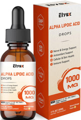 Bottle of Elysx Alpha Lipoic Acid 1000mg liquid drops with orange flavor