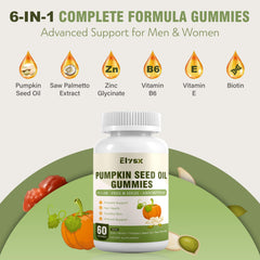 Ingredients showing biotin, saw palmetto, and zinc for hair and skin health