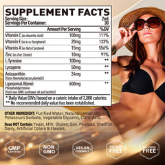Glass with poured Elysx liposomal tanning drops