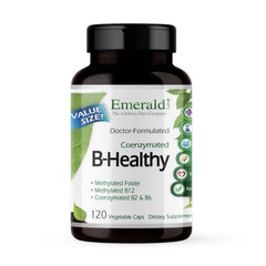 Emerald Labs B-Healthy bottle front shows vegan B vitamin complex for everyday energy.