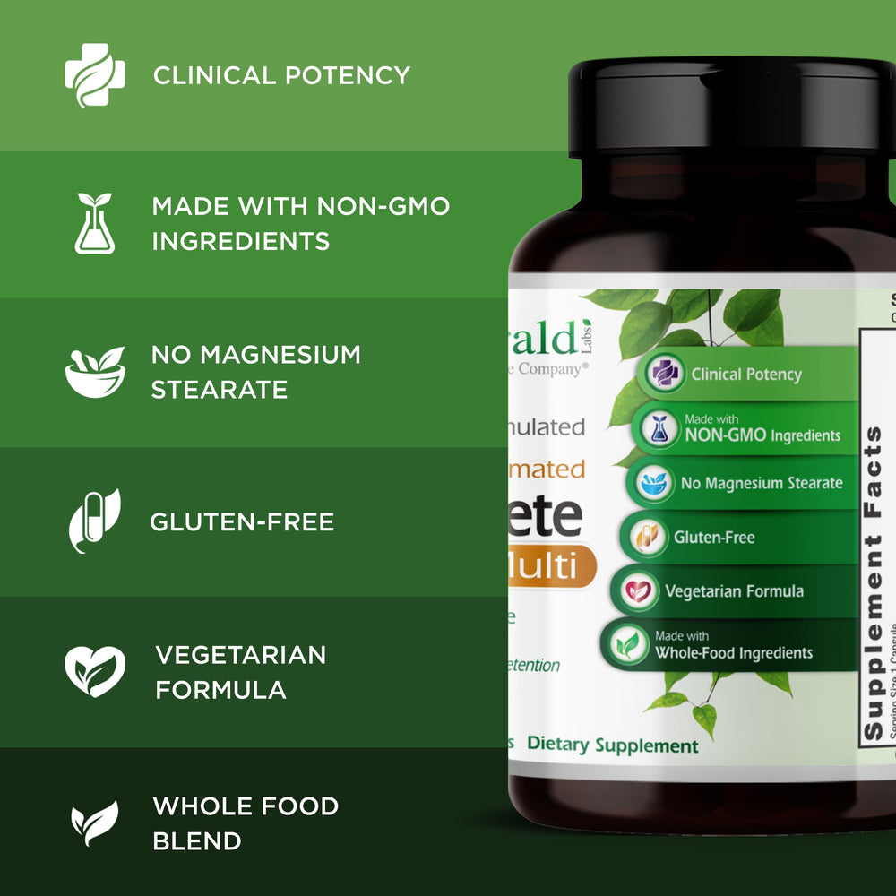 Front view of Emerald Labs Complete 1-Daily Multivitamin bottle