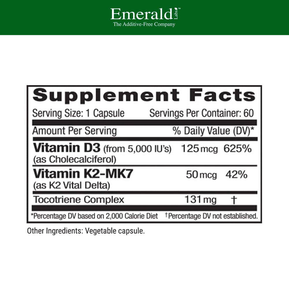 D3+K2 capsules for bone and dental health and immune support