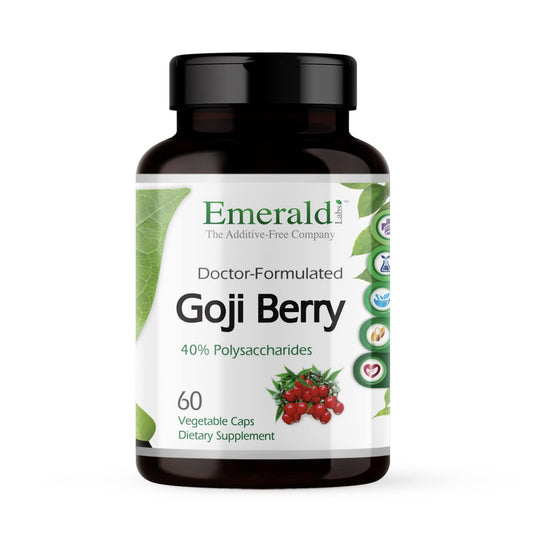 Emerald Labs Goji Berry capsules bottle on a white background