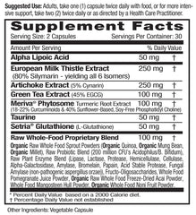 Liver Health bottle label highlighting European Milk Thistle extract
