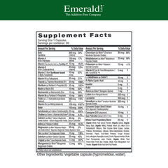 Emerald Labs Men's 45+ 1-Daily Multi label shows key nutrients for bone and heart support