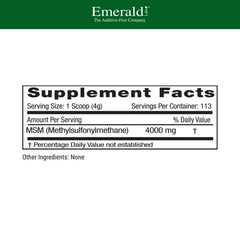 Serving size and per-pack information for MSM powder