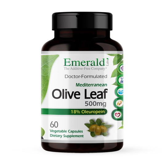 Emerald Labs Mediterranean Olive Leaf 500mg bottle and packaging