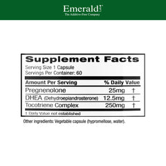 Supplement facts label for Pregnenolone 50mg with DHEA 25mg