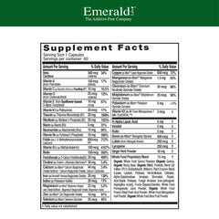 Emerald Labs Prenatal 1-Daily Multi bottle label closeup highlighting methylated folate