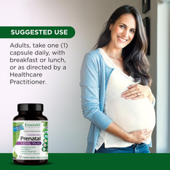 Emerald Labs Prenatal 1-Daily Multi packaging box noting soy-free and gluten-free claims