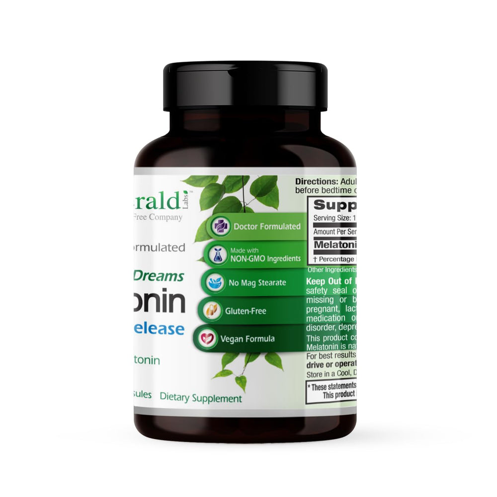 Clean, vegan melatonin sleep supplement label (gluten-free, GMO-free)