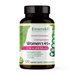 Emerald Labs Women's 45+ multivitamin bottle front view for bone and heart support