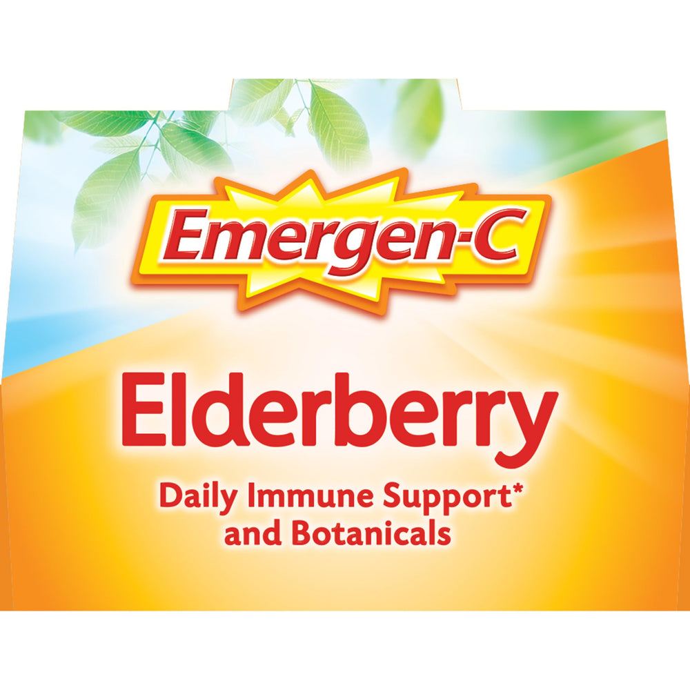 Gluten-free and vegetarian labels on Emergen-C Elderberry drink mix packaging