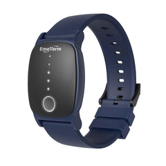 EmeTerm Explore wristband navy blue top view, compact travel-friendly design for nausea relief
