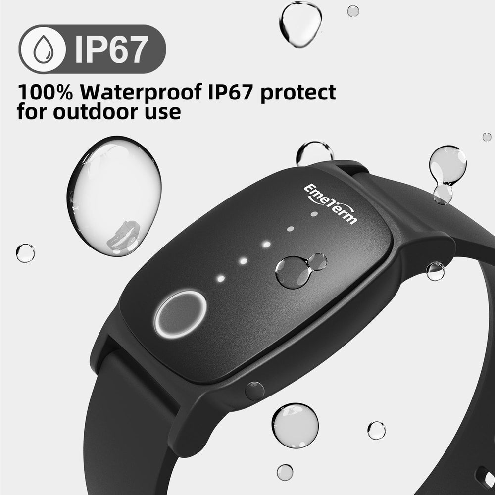 EmeTerm Explore wristband on arm during travel for motion sickness relief.