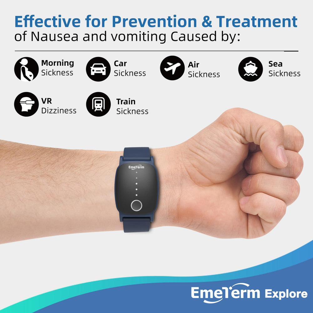 EmeTerm Explore IP67 waterproof wristband design for travel and workouts.
