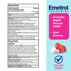Emetrol chewables tablets demonstrating convenient, water-free relief