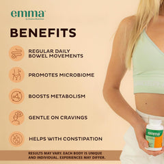Graphic showing Emma Gut Health microbiome balance and digestive support.