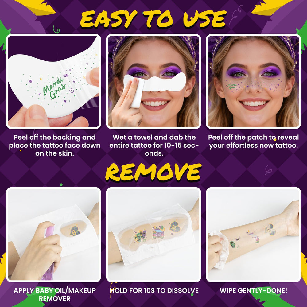 EMOME Mardi Gras glitter body tattoos pack with vibrant colors