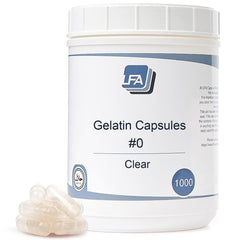 Empty gelatin capsules size 0 (0-1000 count) in clear canister