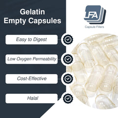 Close-up of halal beef gelatin capsules size 0