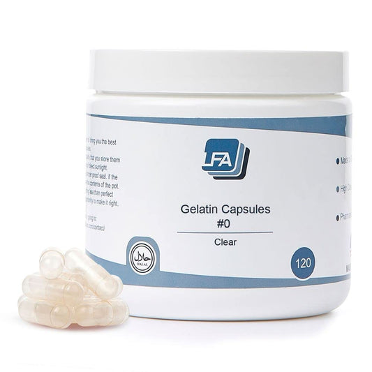 Empty gelatin capsules in size 0-120 count