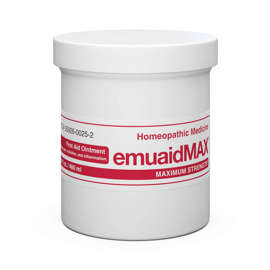 EMUAIDMAX ointment jar closeup showing rich texture for soothing skin