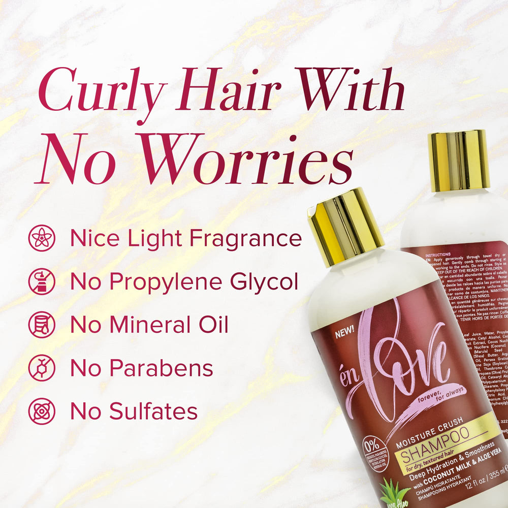 én Love Moisture Crush Shampoo anti-frizz wave control on wet hair.