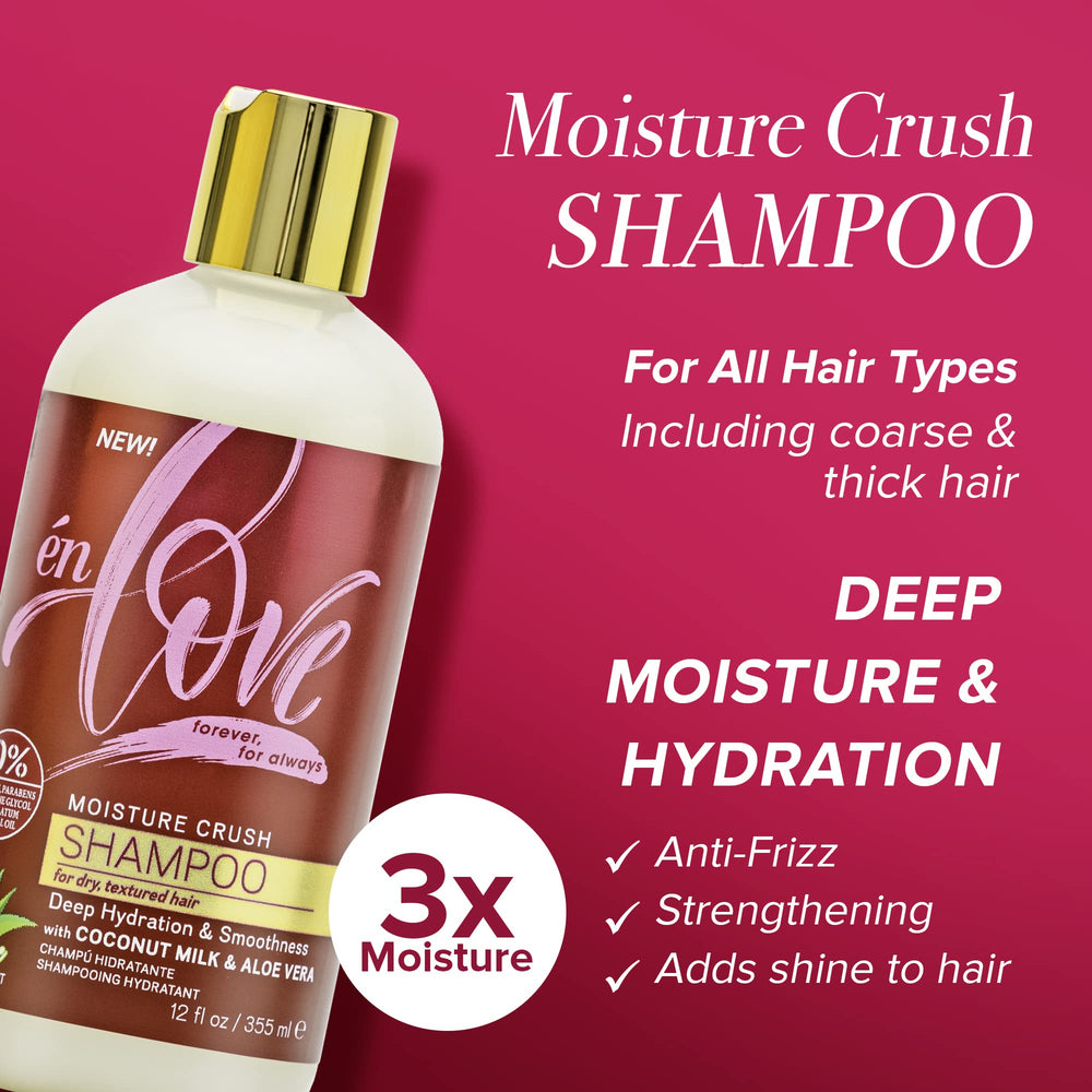 én Love Moisture Crush Shampoo 12oz packaging on shelf.