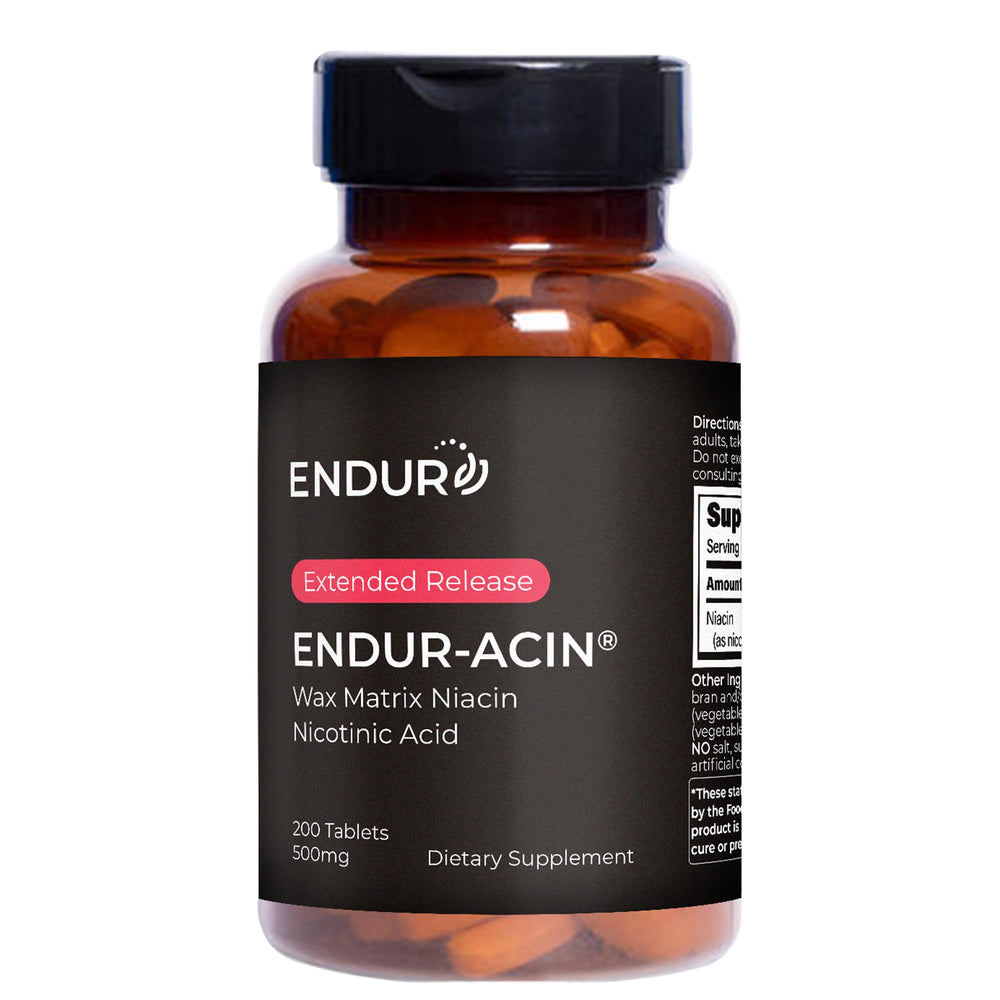 Bottle of ENDUR-ACIN Niacin 500mg for heart health