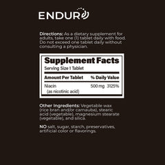 Nutrition facts panel for ENDUR-ACIN Niacin 500mg