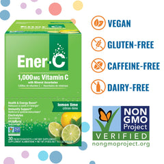Ingredients and vitamins panel for Ener-C Lemon Lime drink mix