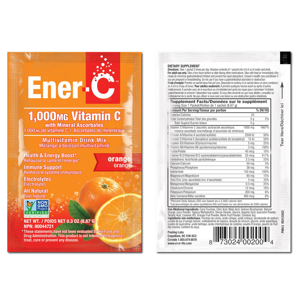 30-count Ener-C orange multivitamin drink mix packaging
