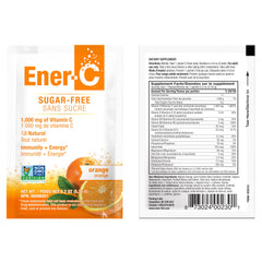 Vegan and gluten-free symbols on Ener-C Sugar-Free Orange packaging