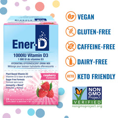 Ener-D Raspberry sugar-free multivitamin drink mix packaging