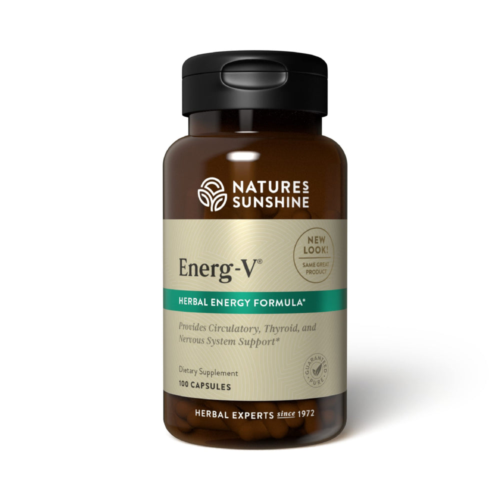 Nature's Sunshine Energ-V 100 Capsules bottle with label on white background