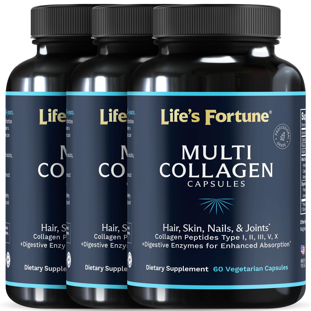 Enhanced collagen pills with Types I-V from grass-fed sources