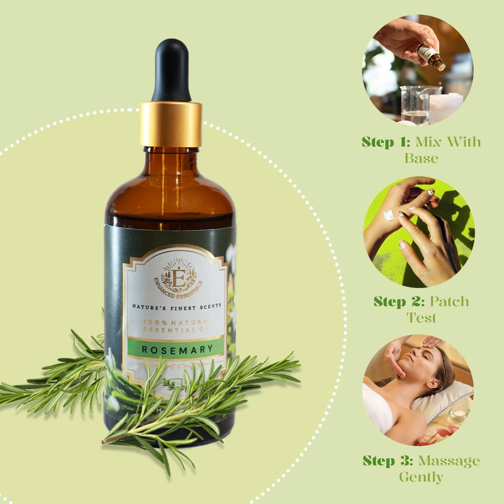 Enhanced Essentials rosemary for hair-care application supports scalp massage and shine.