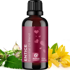 Entice diffuser blend bottle label featuring lavender and ylang-ylang
