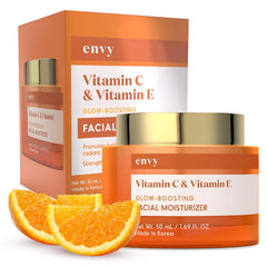Envy Vitamin C & E moisturizer jar highlights premium packaging and daily hydration benefits.