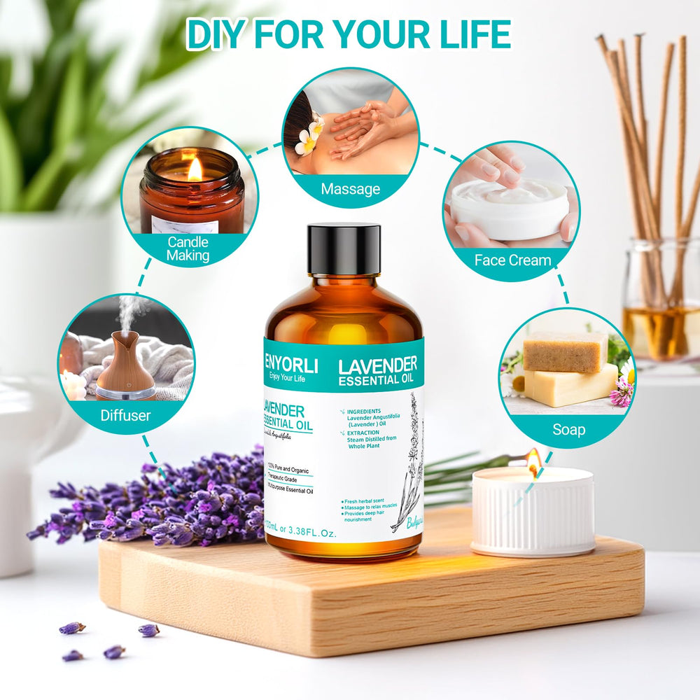 Bath setup featuring ENYORLI Lavender Oil