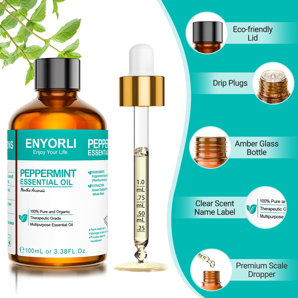 Amber bottle packaging of ENYORLI Peppermint Oil