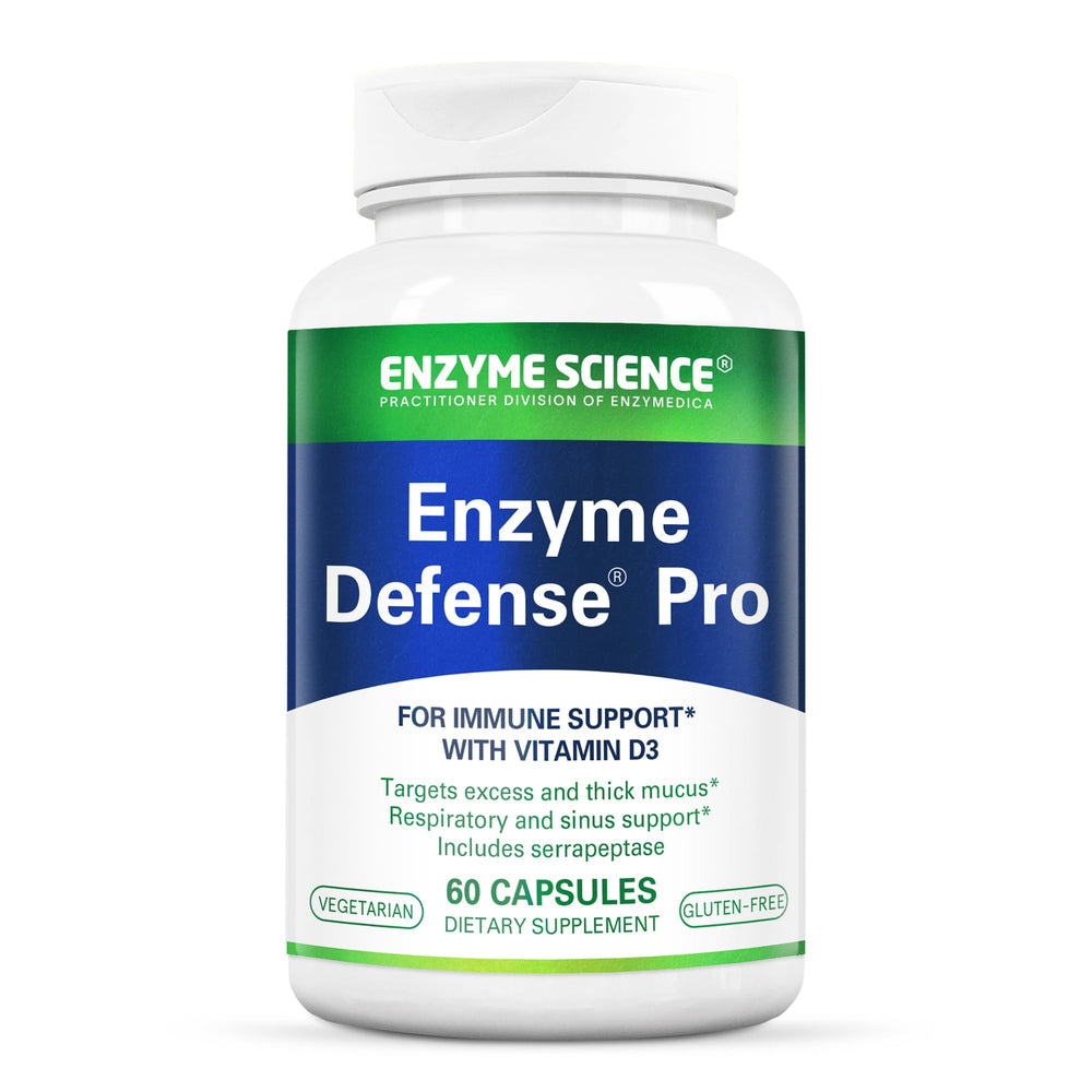 Front label of Enzyme Defense Pro bottle showing 60 capsules