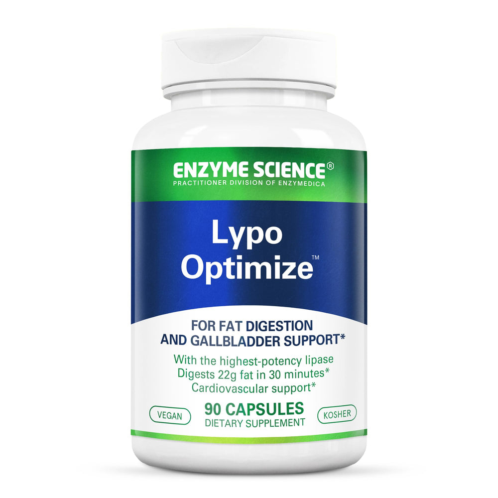 Bottle of Enzyme Science Lypo Optimize 90 capsules front view