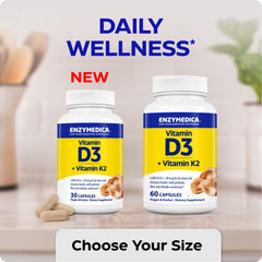 Side view of Enzymedica Vitamin D3+K2 bottle