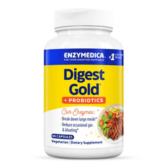 Enzymedica Digest Gold bottle front view for convenient digestive support after meals.