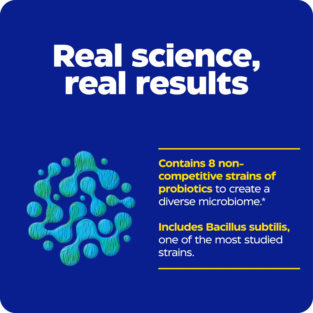 Label showing 120-count bottle and shelf-stable formula